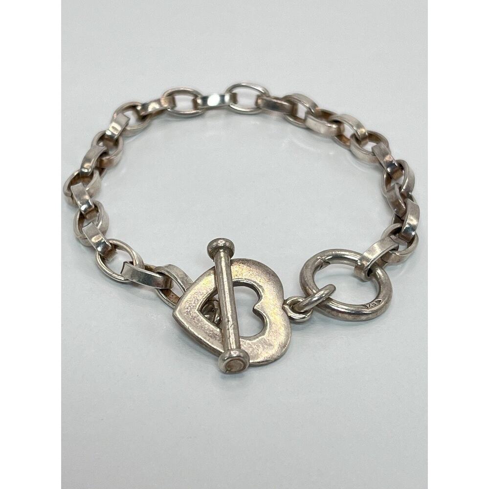 Sterling Silver 925 Silpada Heart Charm Bracelet Toggle Clasp Vintage Retired